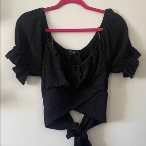 Papermoon Black Textured wrap around  Crop Top-Large